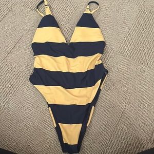 Yellow and navy one piece swimsuit